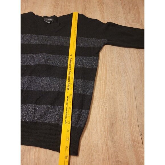 C By Bloomingdale's 95% Cashmere Black & Metallic Gray Striped Sweater Size L - Picture 5 of 6